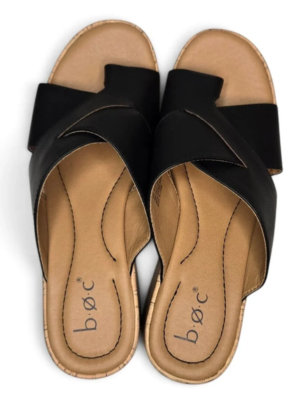 BOC Born Concept Sunny Wedge Sandals Womens Black Cork Platform Toe Ring 8M